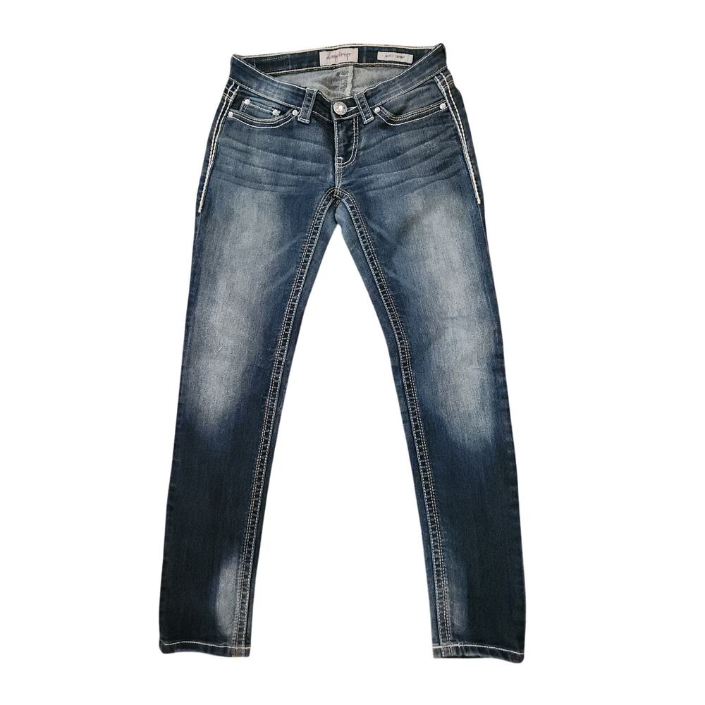 Buckle Daytrip Aries Skinny Jeans 26R Dark Wash White Stitch Flap Pocket Y2K